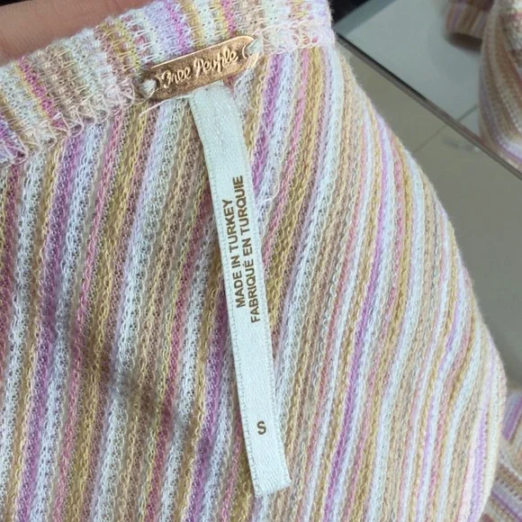 Free People Autumn Nights Striped Puff Sleeve Tie-Back Top - Orchid Rain - Picture 3 of 8